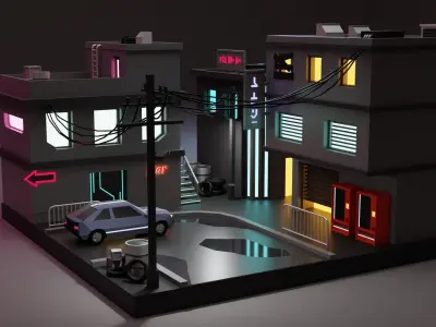 Cyberpunk Buildings Low-poly 3D model