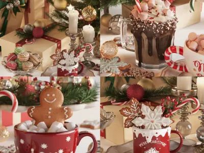 Christmas and New Year Decorations with Christmas tree  3D model