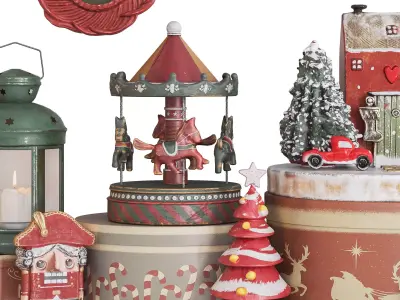 Vintage Christmas Decoration Set 3D model