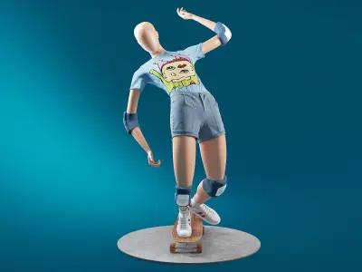 Skateboarding Girl 3D model