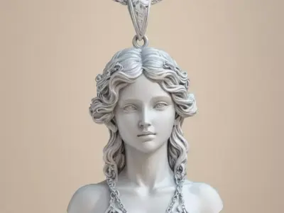 Luxury Goddess Bust Pendant 3D Silver Chains Diamond Drop Low-poly 3D model