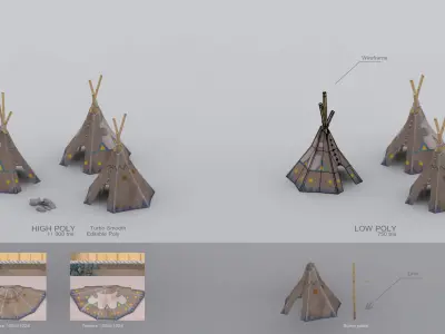 Indian village cartoon Low-poly 3D model