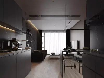 Modern living room dining room interior scenes 263 3D model