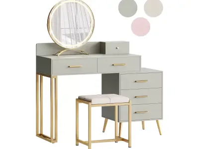 Bureau de coiffeuse avec tabouret et miroir DEL Grosmark 3D model