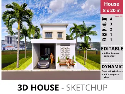House 8x20m code 555 - Sketchup 3D model 3D model 3D model