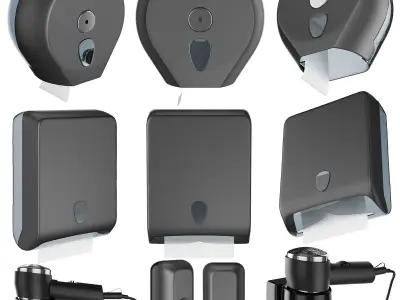 Public toilet accessories black set 152 3D model