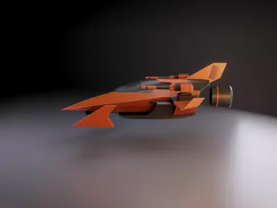 Stylized Modular Spacecraft with Mounted Weapon Game-Ready Low-poly 3D model