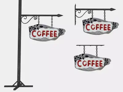 old wooden coffee sign 02 Low-poly 3D model