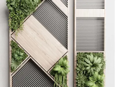 plants set partition in wooden frame 29 3D model