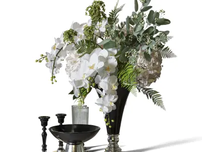 Flower Set 089 tall vase hydrangea orchid 3D model