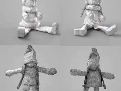 Wooden Decorative Doll Figure - 4 Pack Low-poly 3D model