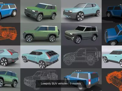 Lowpoly SUV vehicles 3D Model Pack