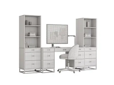 Restoration Hardware Avalon Storage Desk Study Wall Set 3D model