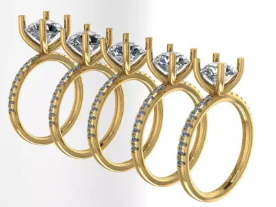 5 size single solitaire collection  half way diamond on shank  3D print model
