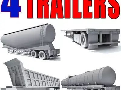 Set of Truck 4 Trailers 3D model