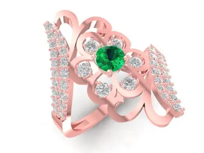 Luxury Floral Emerald Diamond Ring for Women   1129 3D print model