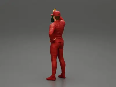 motorbiker celebrates and hold a champagne bottle 3D print model