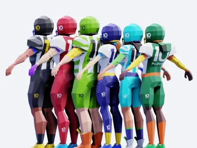 American Football Players - Animated and Rigged Low-poly 3D model