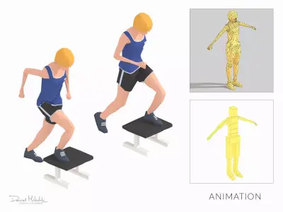Chair Stepup  Exercise woman Animation Low-poly 3D model