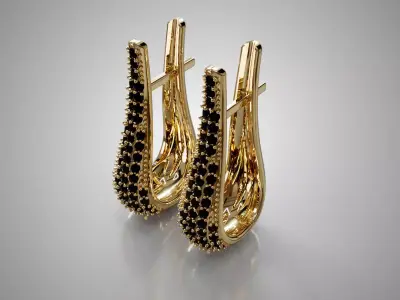 Gold Earring 18K with Black Zirconia  Model 01 3D Print File 3D print model