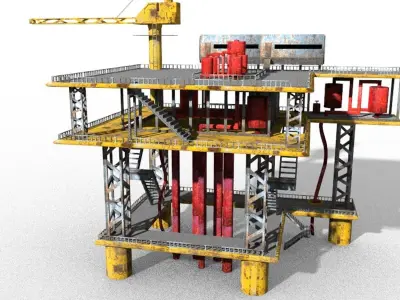 oil gas sea platform lowpoly multiple parts Low-poly 3D model