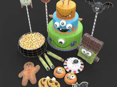 Cute Halloween Treats Pack 3D Model Collection