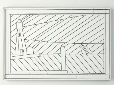 Folk Art Painted Wood Lathe Assemblage Lighthouse 3D model