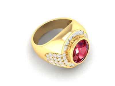Luxury Oval Gemstone Pave Diamond Ring for Men 3D Model 137 3D print model