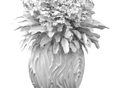 Ornamental plant flowerbed white flowers in modern designer vase 3D model
