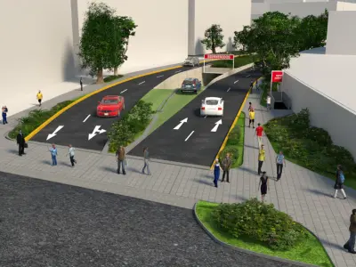 City avenue with cars and trees 3D model