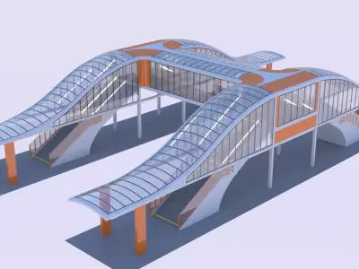 Covered pedestrian bridge II 3D model