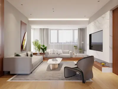 02- Modern Livingroom Interior scene - C4D and Corona Renderer  3D model