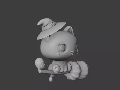 Halloween wizard cat 85 3D print model