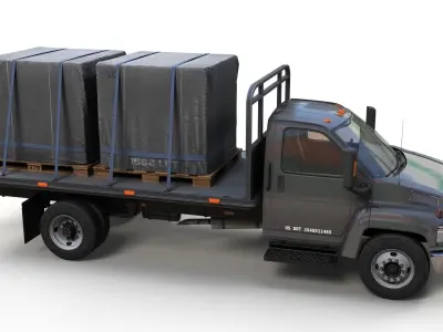 Flatbed truck Low-poly 3D model