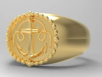 Ring  signet anchor nautical 3D print model