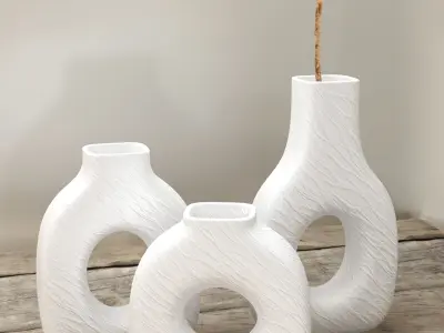White Ceramic Vase Set 3D model