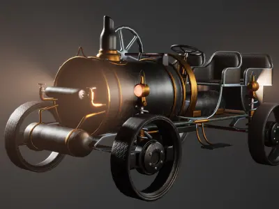 Driveable SteamPunk Car Rigged Customizable Low-poly 3D model