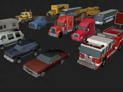 Mega Low poly game-ready Vehicle Pack  Low-poly 3D model