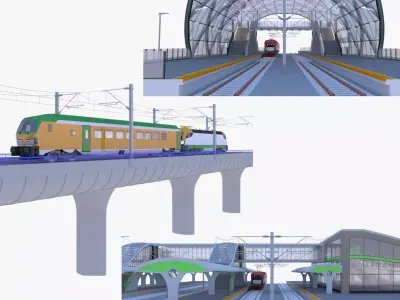 Railway stations and bridge 3D Model Collection