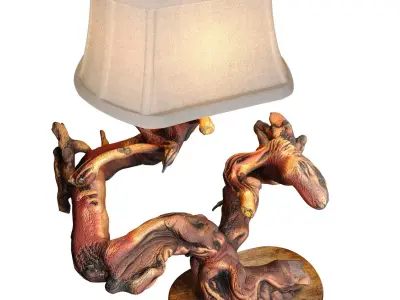 Rustic Nightstand table lamp made of driftwood tree branches 3D model