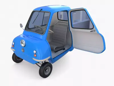 Peel P50 Blue with interior and chassis 3D model