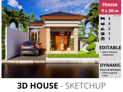 House 9x20m code 627 - Sketchup 3D model 3D model 3D model