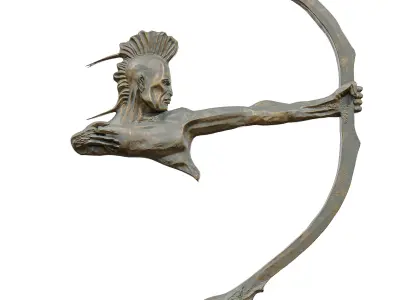 Dynamic Archer Statue 3D Model - Stylized Bronze Sculpture 3D model