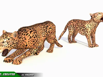 Lowpoly Jaguar-Leopard Animated 3D model Low-poly 3D model