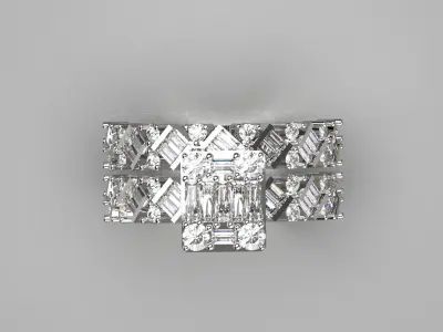 Luxury engagement ring baguette brilliant diamond model wr0015 3D print model