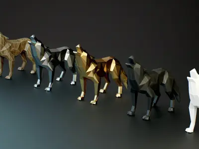 Geometric Low Poly wolf statuette PBR Low-poly 3D model