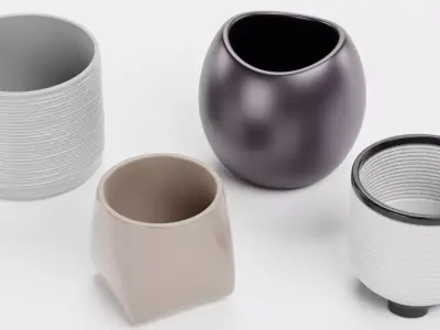 4 Plant Pots Collection Low-poly 3D model