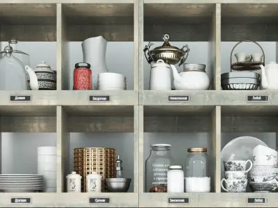 Set-190 kitchen shelf filled 3D model
