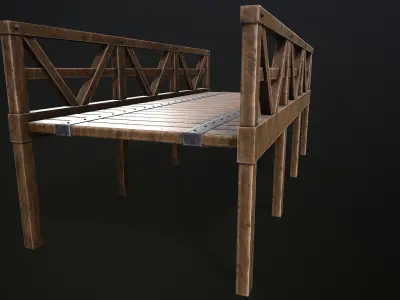 Bridge wooden bench Free low-poly 3D model