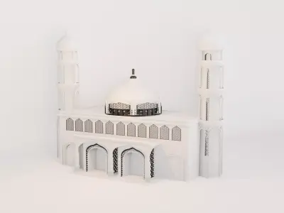 3D mosque with beautiful minaret and calligraphy 3D model